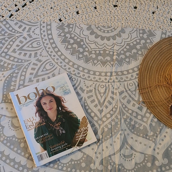 BO HO SILVER WHITE WALL ART TABLE CLOTH BEACH ROU - Picture 11 of 16